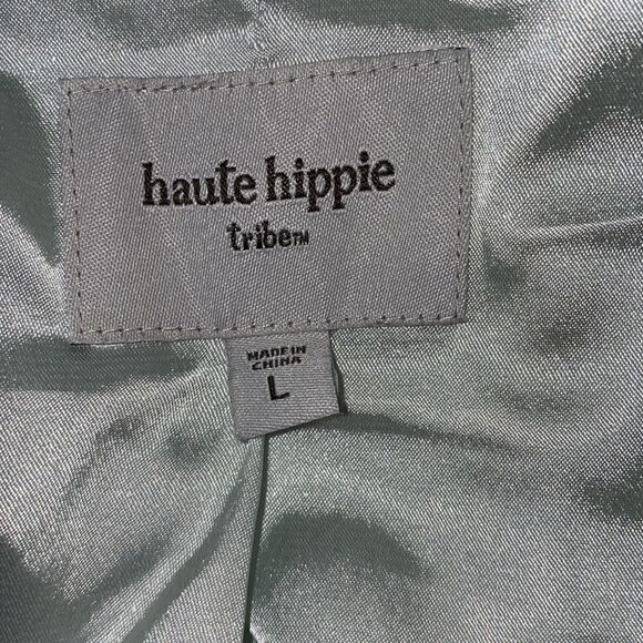 HAUTE HIPPIE TRIBE Mint Green Tie Dye Moto Jacket-L - Picture 7 of 8